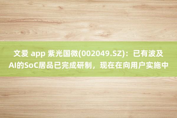 文爱 app 紫光国微(002049.SZ)：已有波及AI的SoC居品已完成研制，现在在向用户实施中