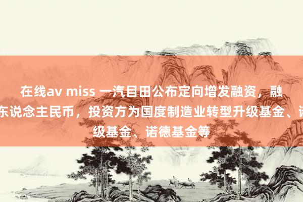 在线av miss 一汽目田公布定向增发融资，融资额20亿东说念主民币，投资方为国度制造业转型升级基金、诺德基金等