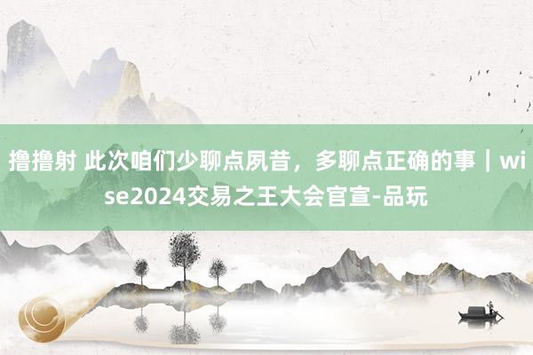 撸撸射 此次咱们少聊点夙昔，多聊点正确的事｜wise2024交易之王大会官宣-品玩