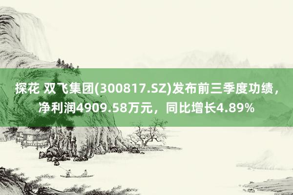 探花 双飞集团(300817.SZ)发布前三季度功绩，净利润4909.58万元，同比增长4.89%