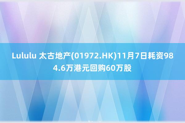 Lululu 太古地产(01972.HK)11月7日耗资984.6万港元回购60万股