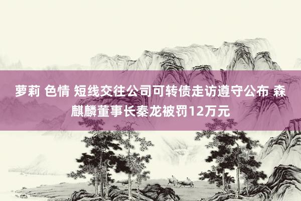 萝莉 色情 短线交往公司可转债走访遵守公布 森麒麟董事长秦龙被罚12万元